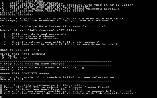 Offline NT Password & Registry Editor
