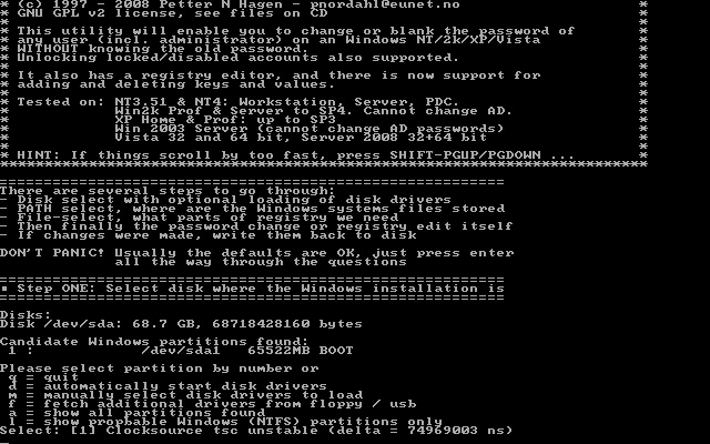 Offline NT Password & Registry Editor