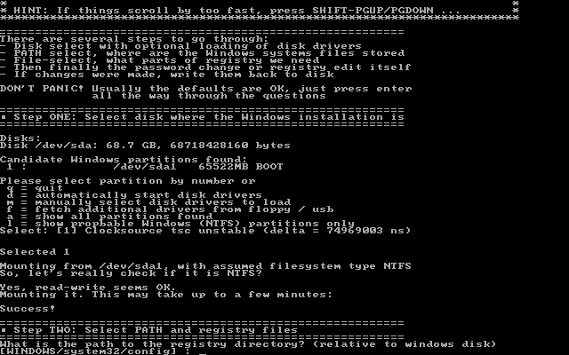 Offline NT Password & Registry Editor