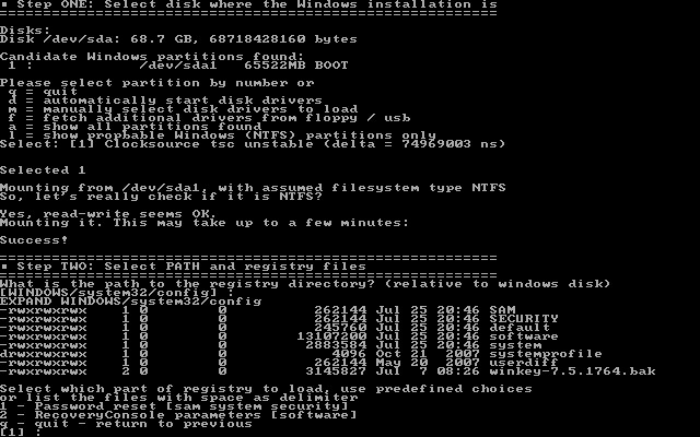 Offline NT Password & Registry Editor