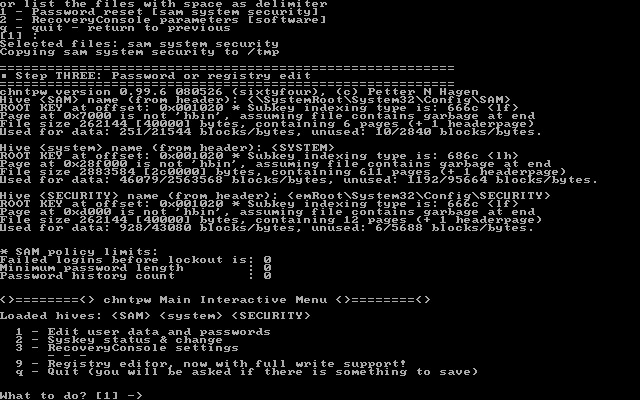 Offline NT Password & Registry Editor
