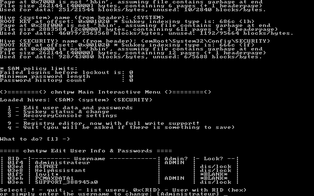 Offline NT Password & Registry Editor