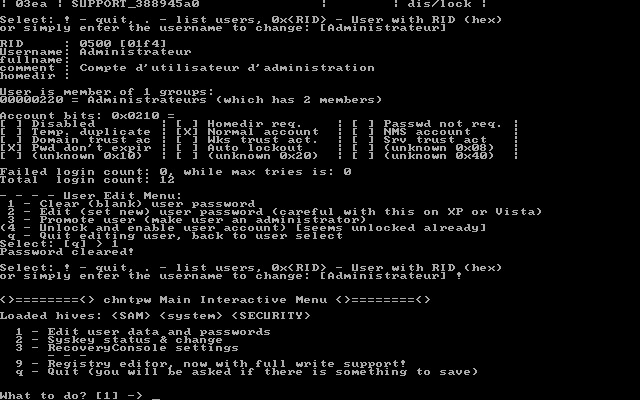 Offline NT Password & Registry Editor